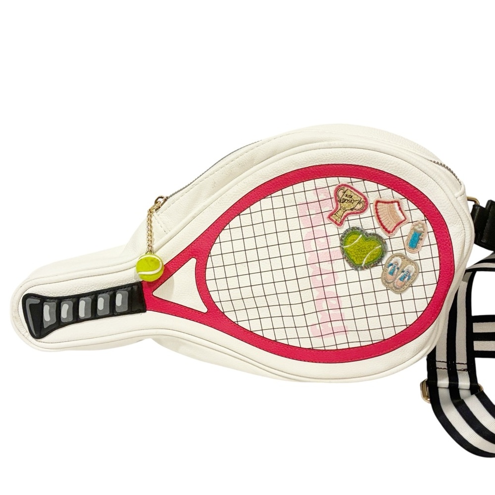 Betsey Johnson White and Pink Tennis Racket Crossbody Bag